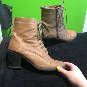 Brown lace up heel boots
